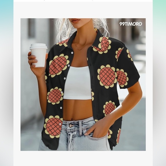 Black Floral Button Down Top - Picture 4 of 5